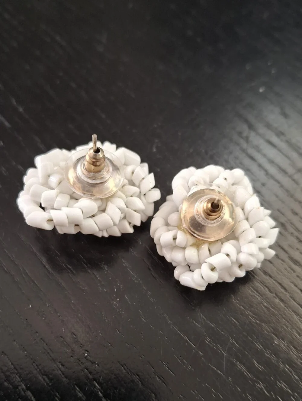 Vintage White Beaded Floral Hair Clips